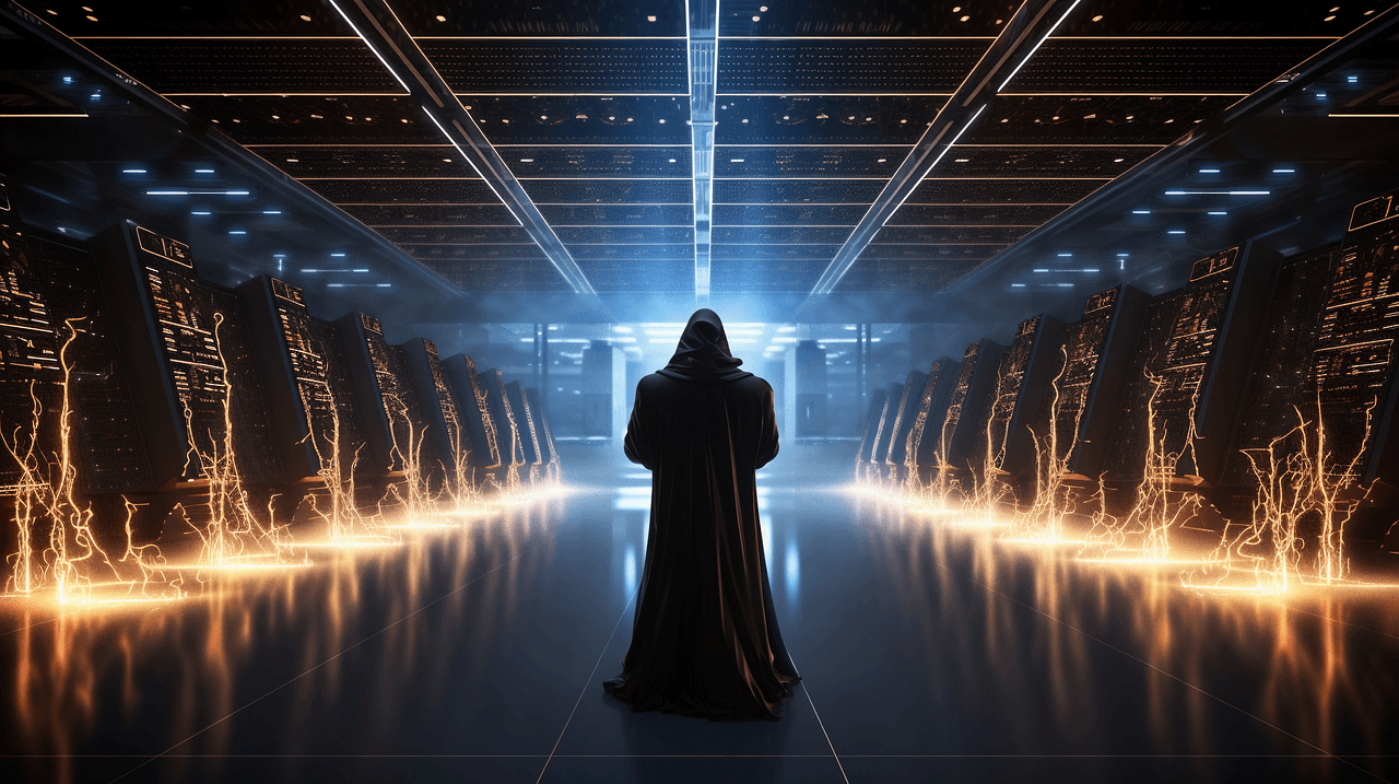 Data center futurista simbolizando agentes de IA gerenciados