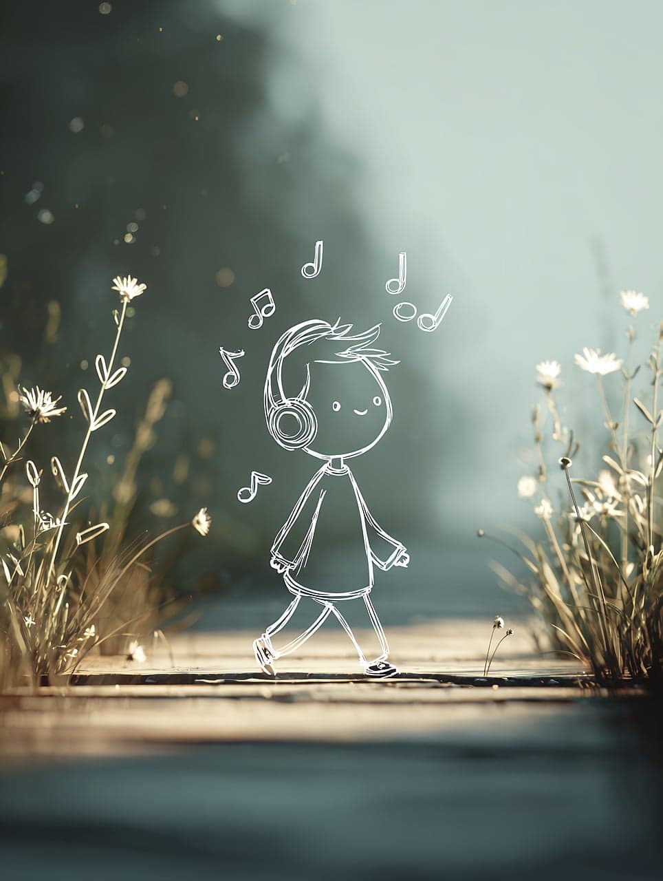 Imagem conceitual de IA e música com fones e ondas sonoras