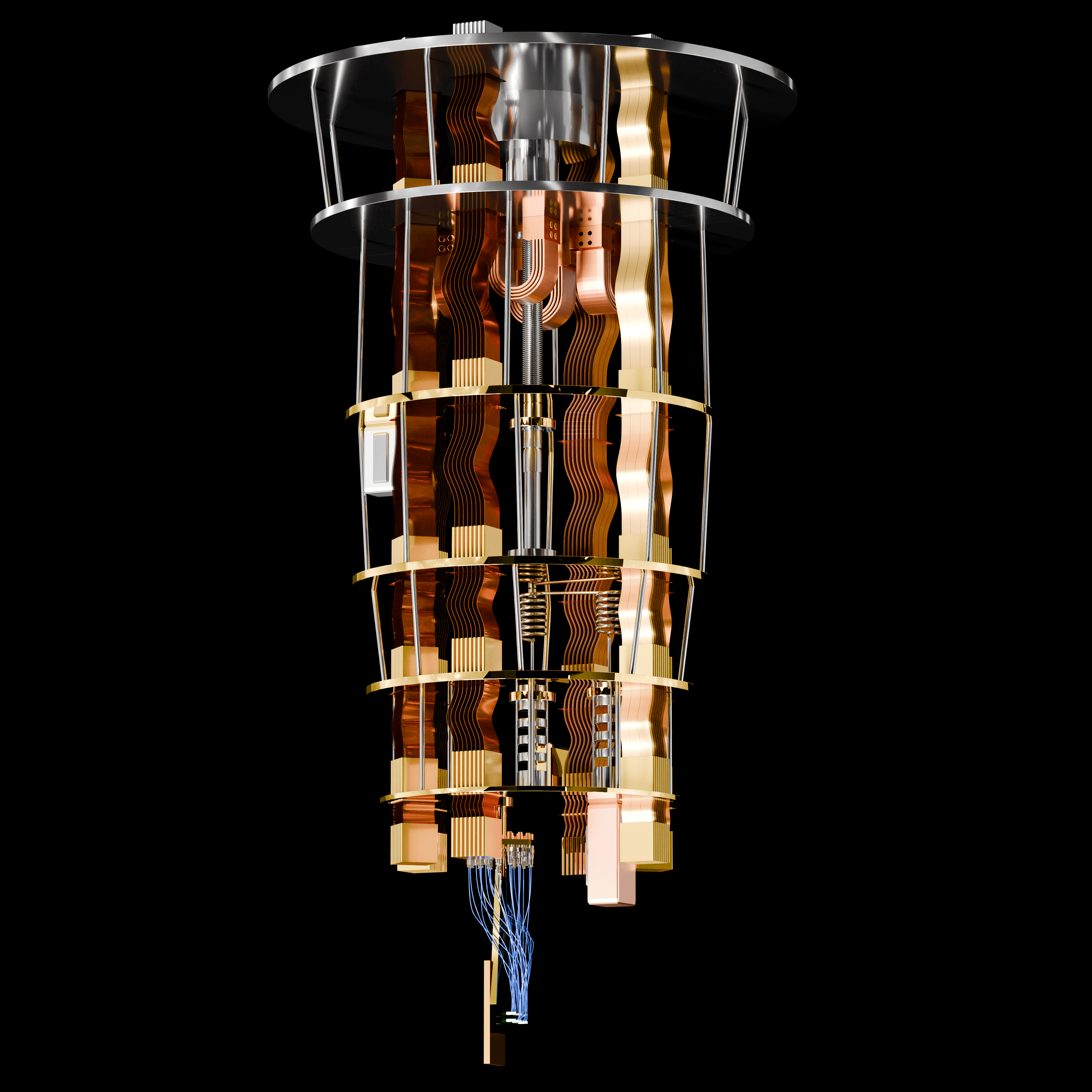 Render de um computador quântico com cabos criogênicos