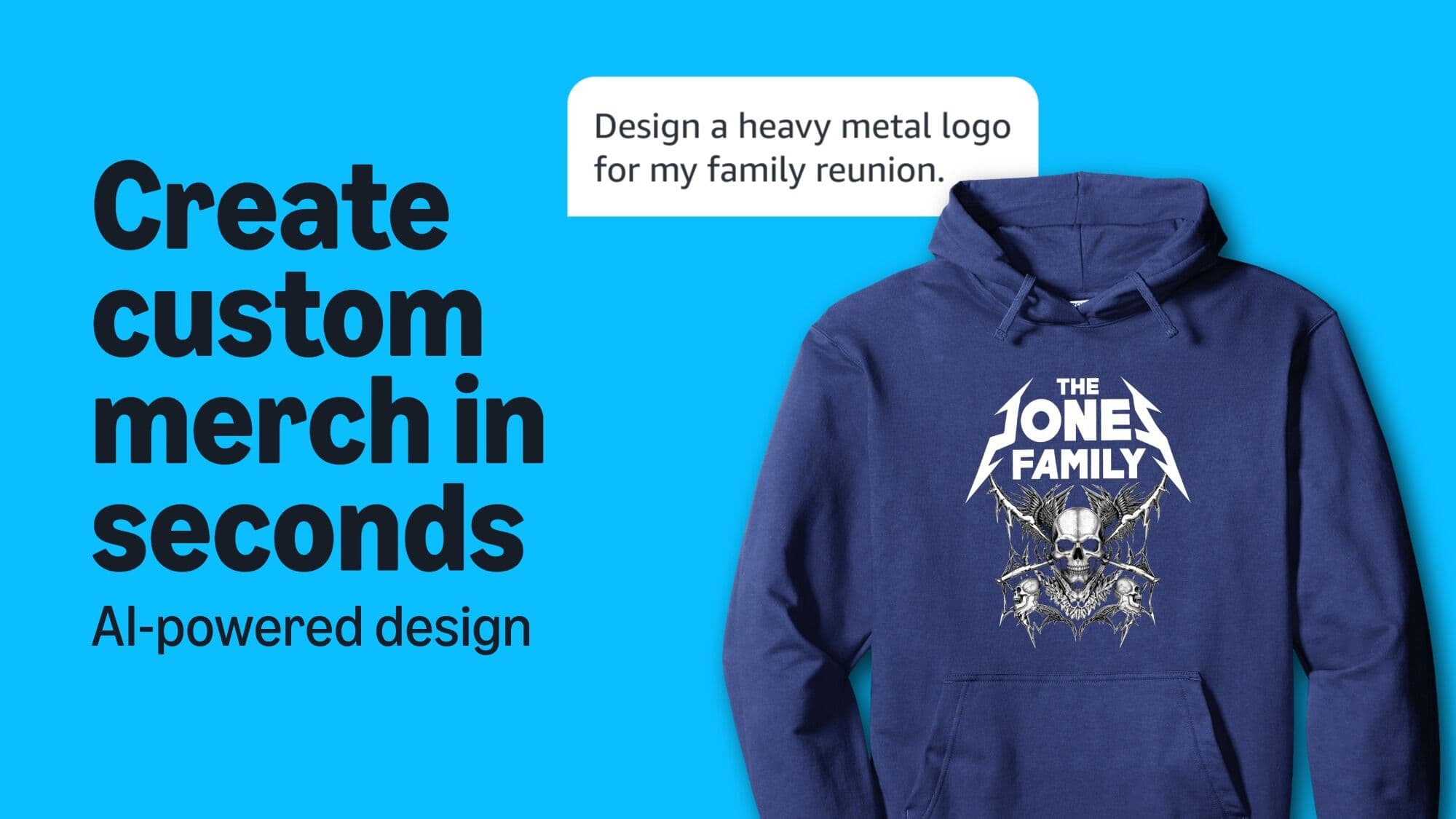 Moletom azul com design personalizado criado por IA na Alexa for Shopping