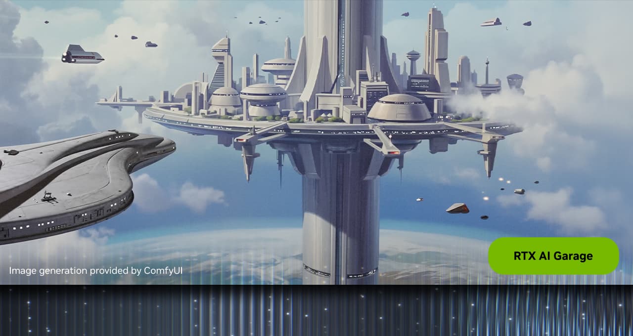 Arte gerada por IA exibida no anúncio NVIDIA RTX AI Garage com ComfyUI