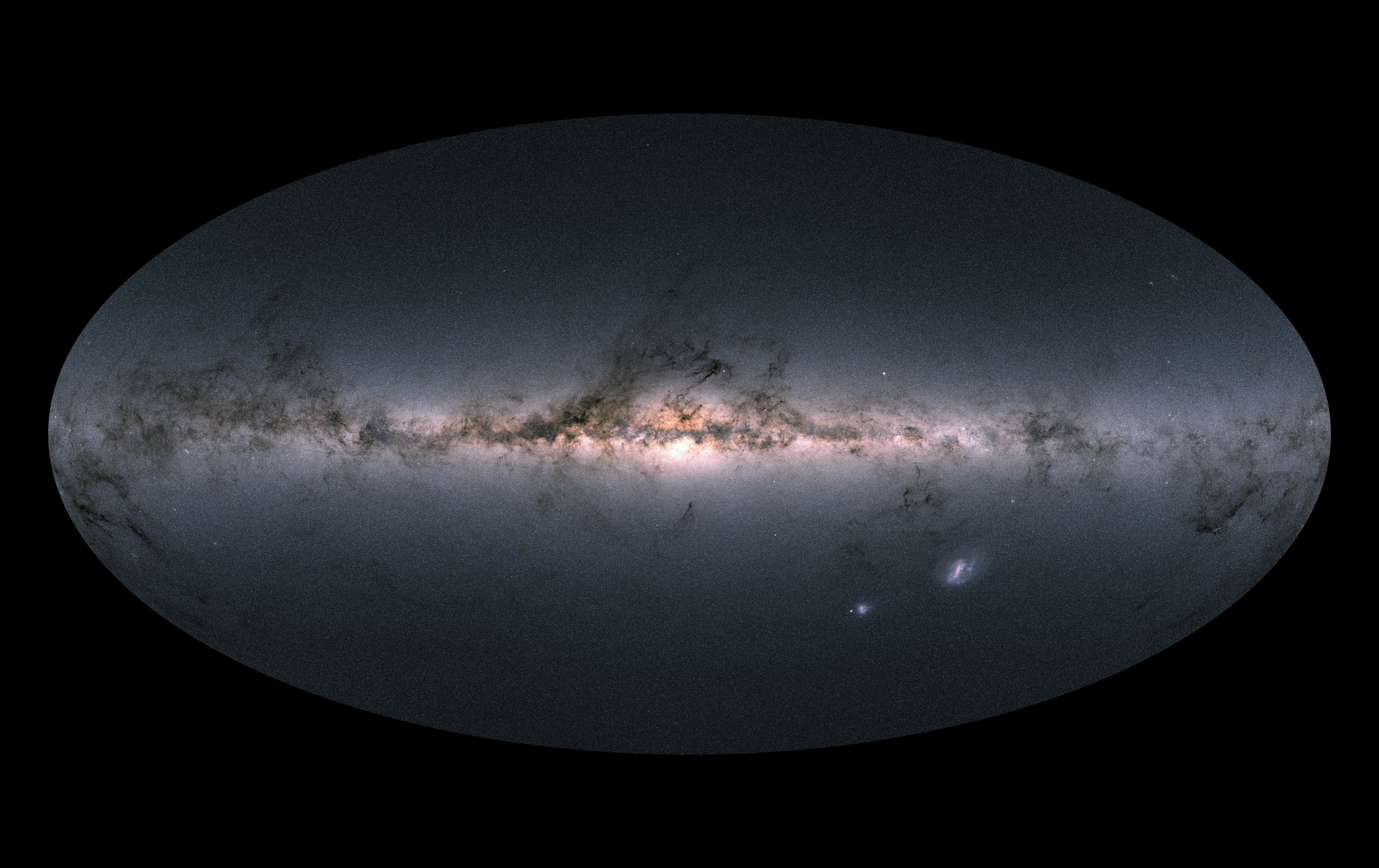 Visão de toda a Via Láctea a partir de dados Gaia, em projeção de céu completo