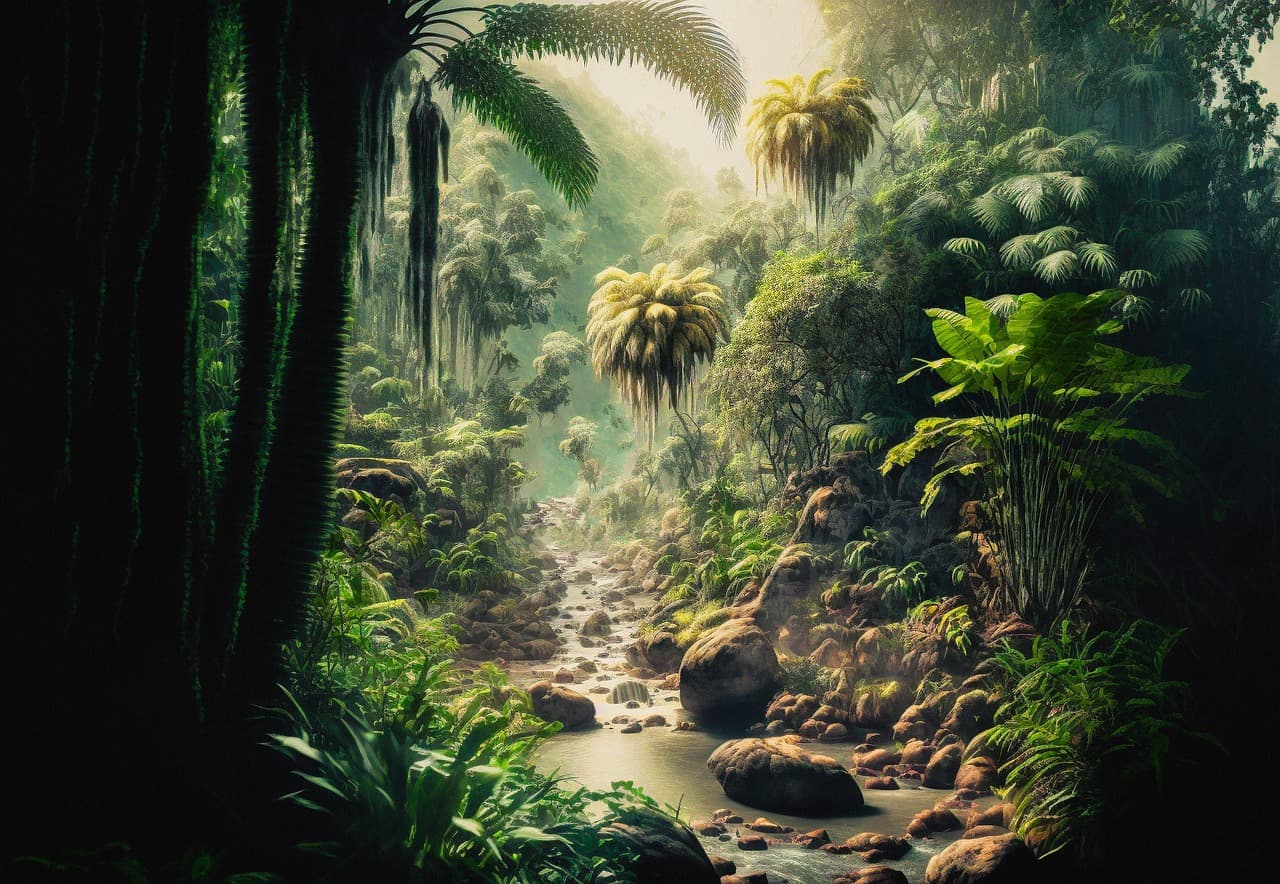 Paisagem gerada por IA simbolizando criatividade com tecnologia