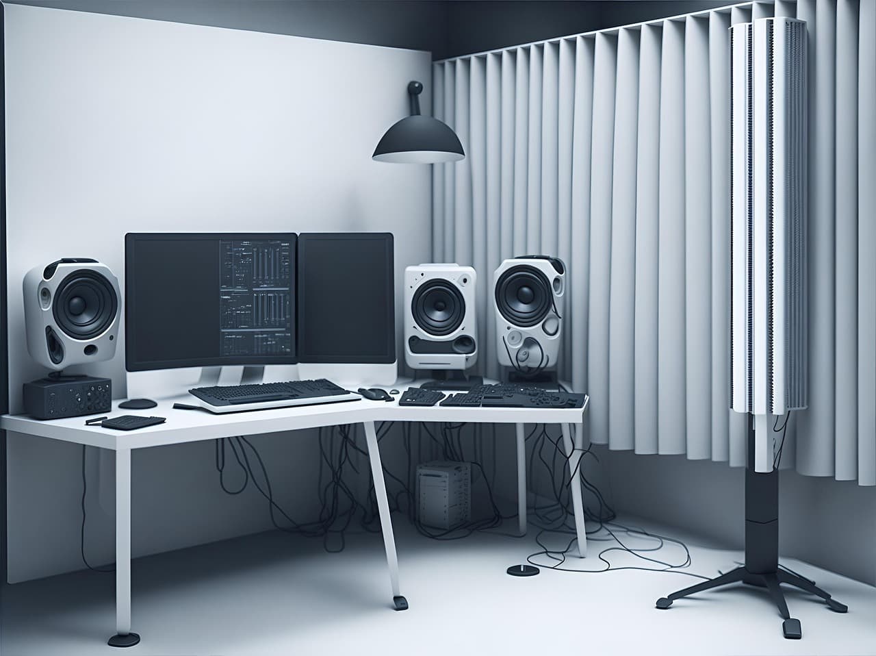 Estúdio de áudio e vídeo representando Voice Control com IA