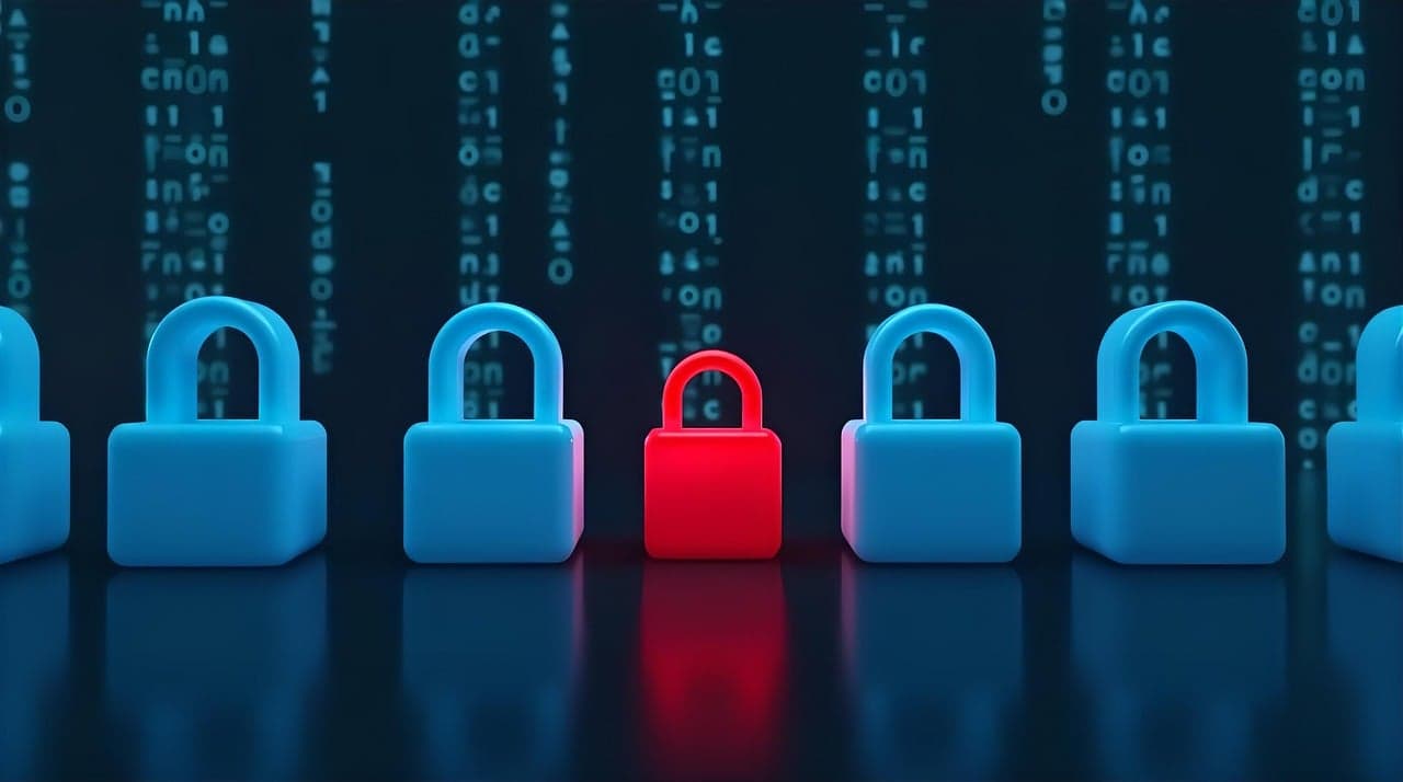 Cadeados e código digital representando segurança e privacidade em IA
