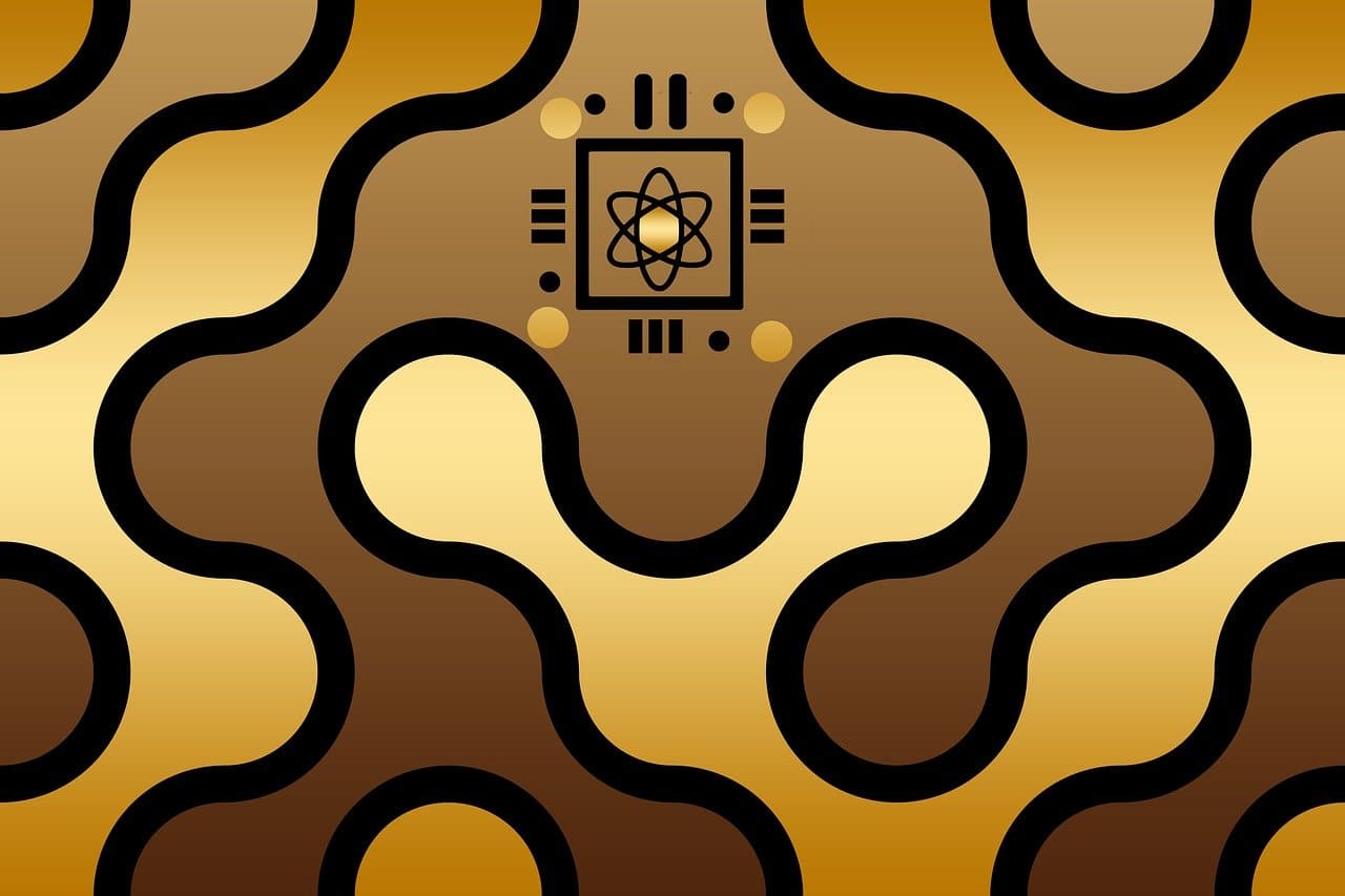 Ilustração abstrata representando IA com formas orgânicas douradas