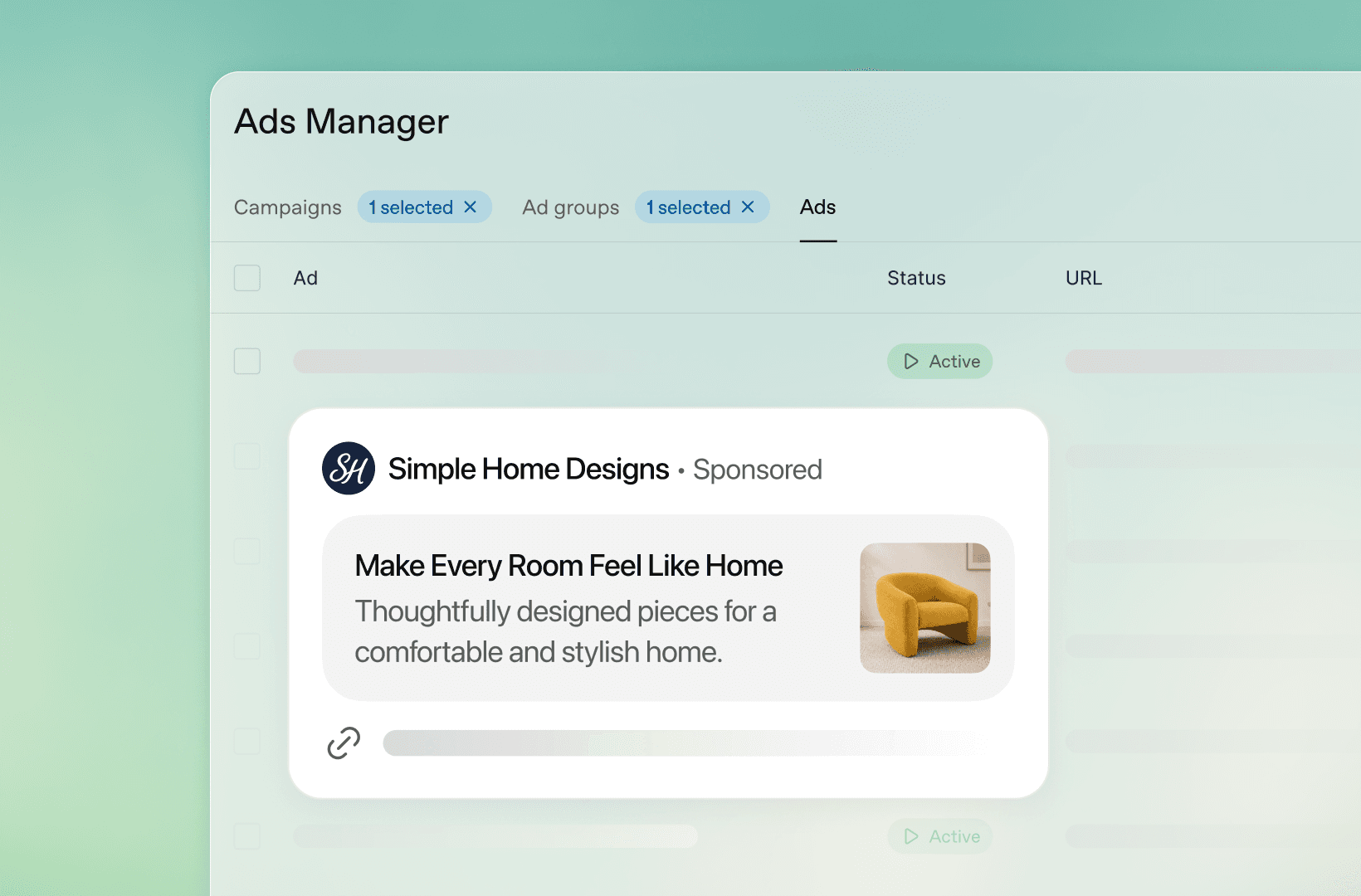 Tela do OpenAI Ads Manager com exemplo de anúncio do ChatGPT Ads