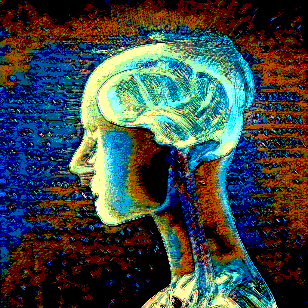Ilustração artística de inteligência artificial, com cérebro iluminado