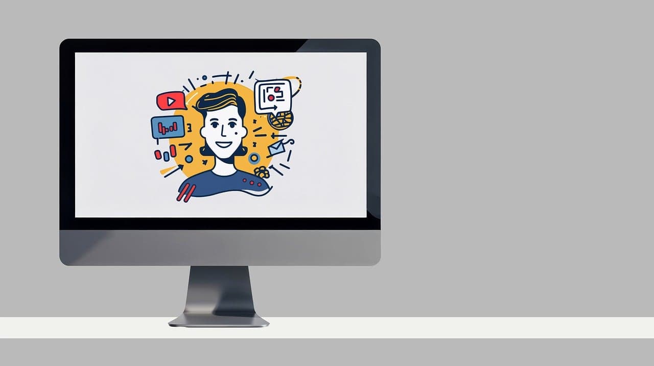 Ilustração de IA em monitor representando edição e redes sociais