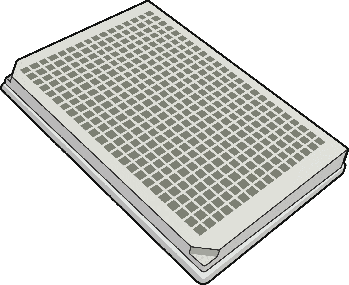 Microplaca 384 poços utilizada em síntese proteica de alto throughput