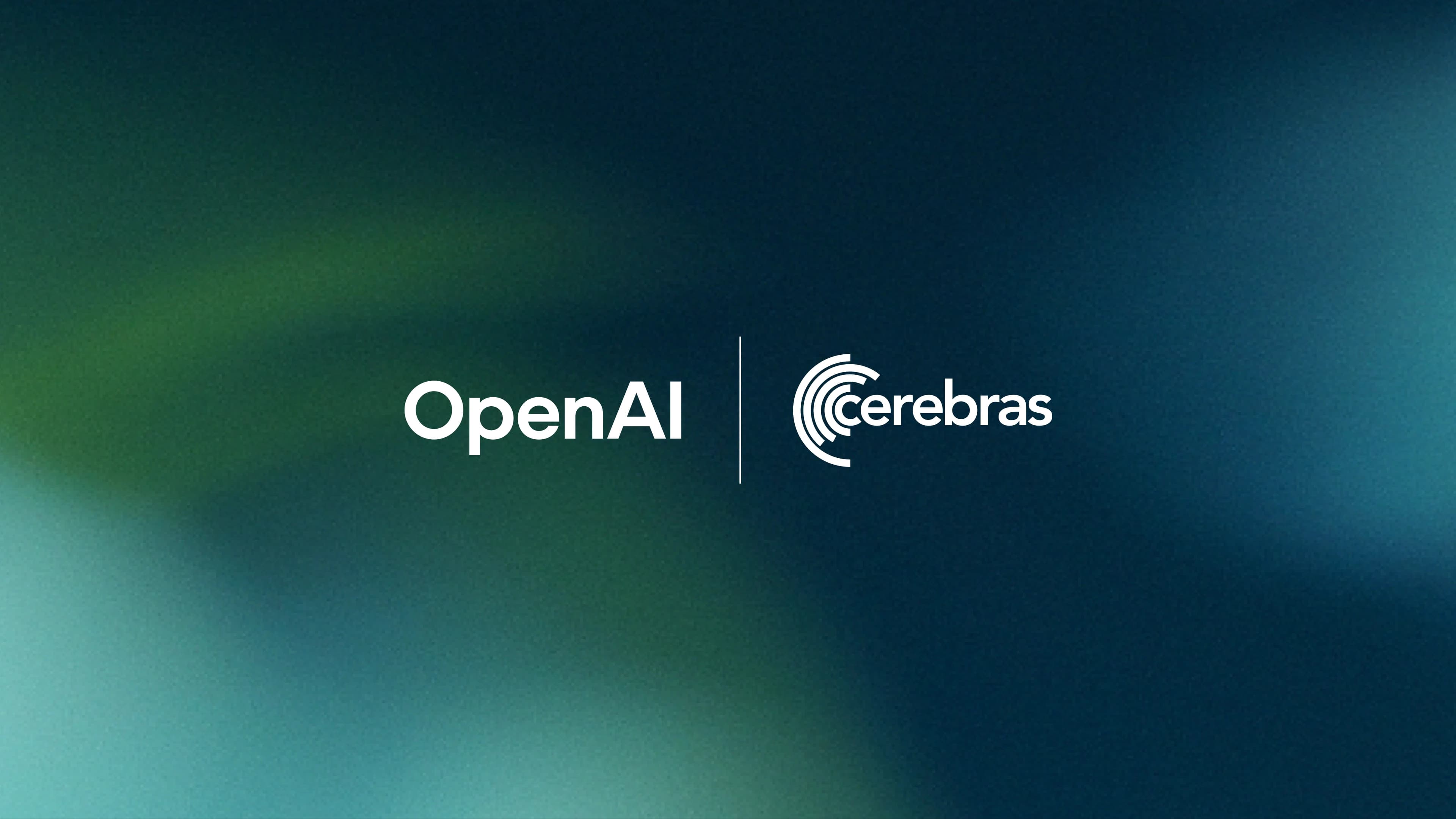 Logos da OpenAI e da Cerebras lado a lado em fundo azul esverdeado