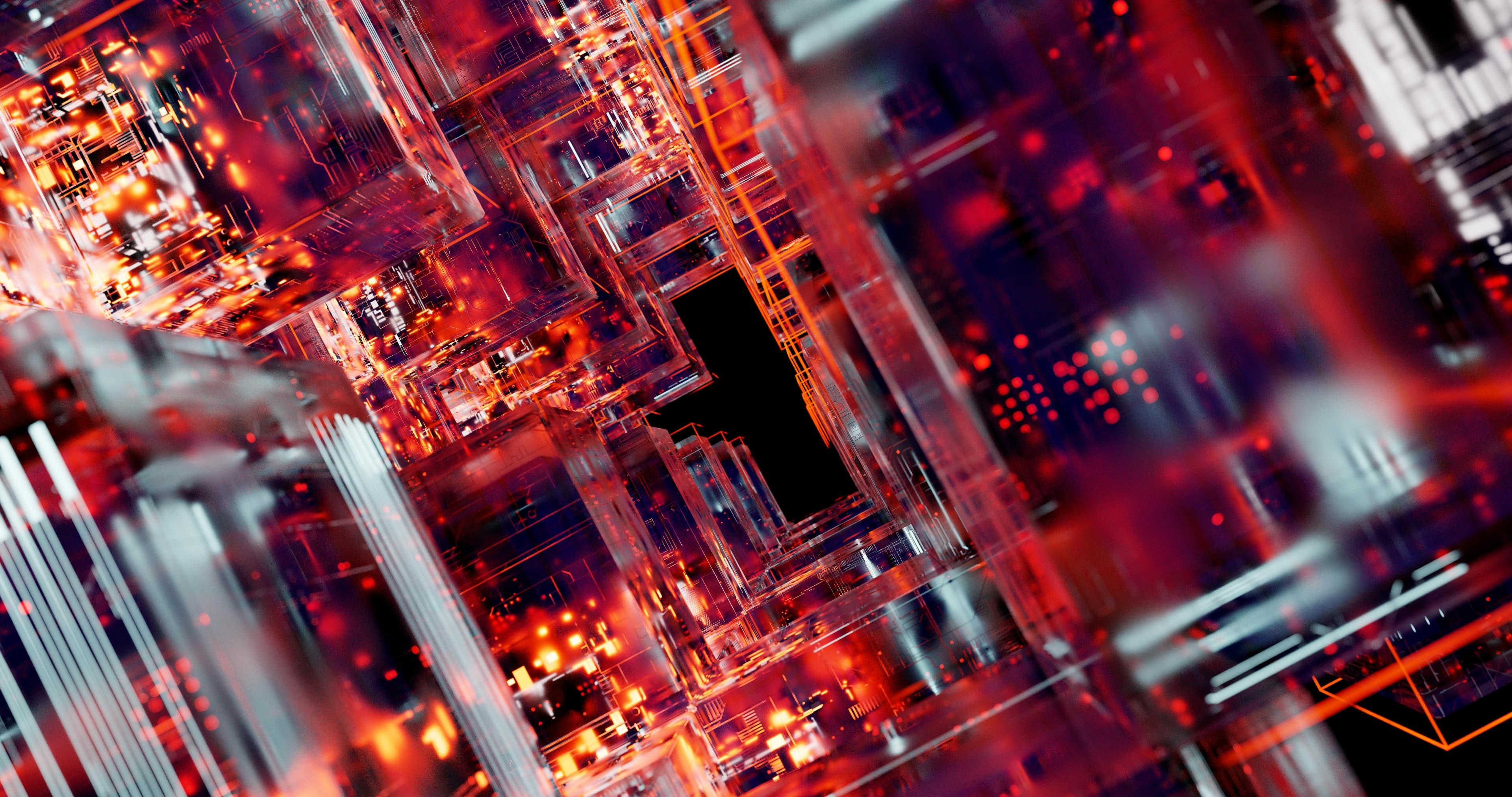 Representação abstrata de circuitos digitais e luzes tecnológicas