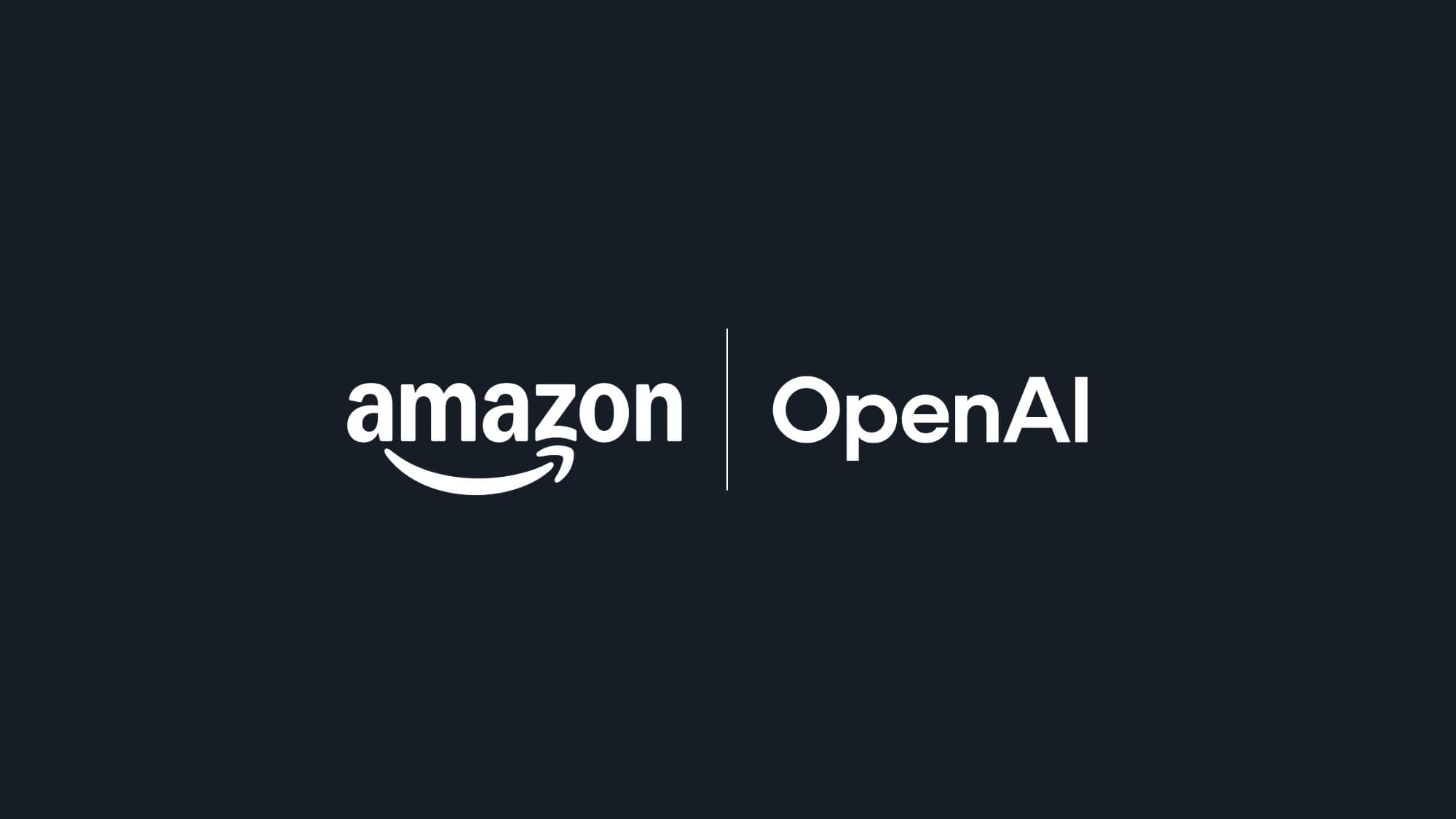 Logos da Amazon e OpenAI lado a lado em fundo escuro