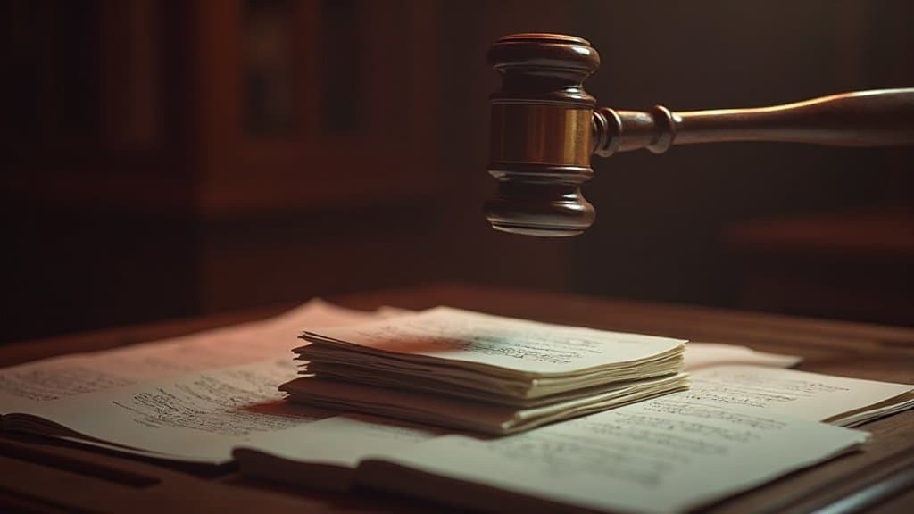 Martelo do juiz em um tribunal, representando disputa legal sobre IA e música