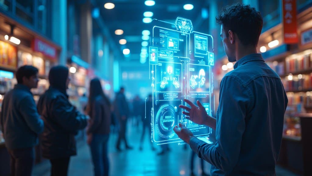 Dois profissionais conversando sobre conteúdo digital em um lounge corporativo