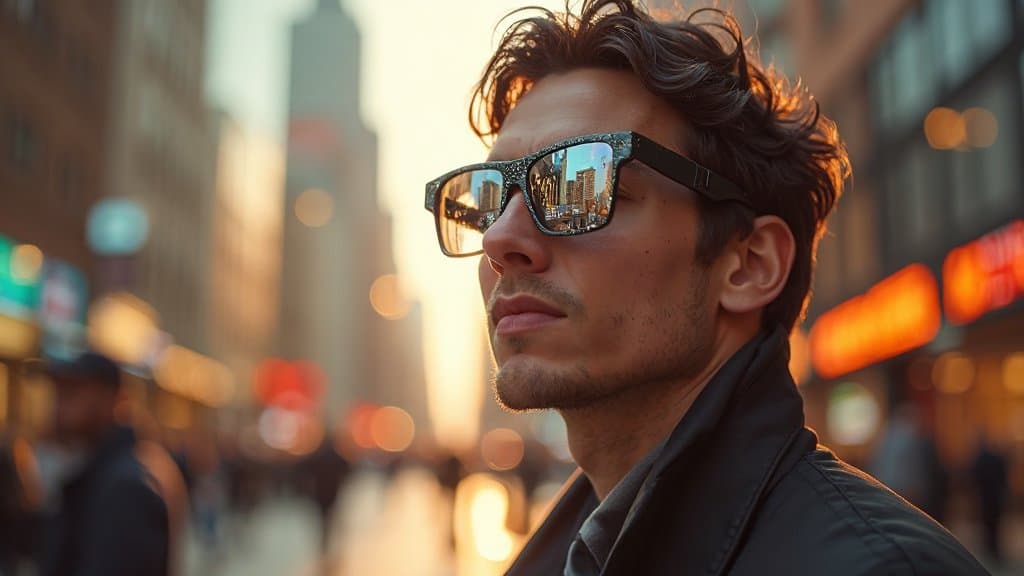 Conceito visual sobre wearables de IA no ecossistema Apple