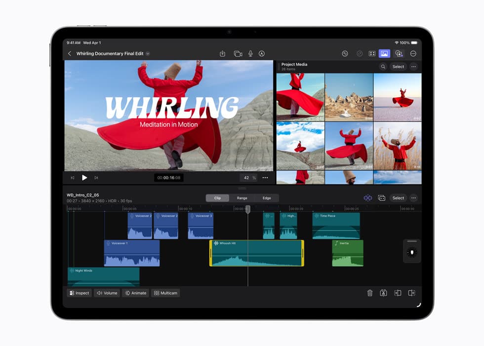 Novo iPad Air com M4 rodando Final Cut Pro na tela