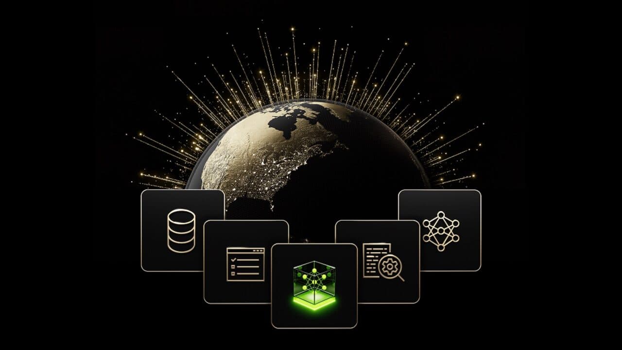 Visual oficial do NVIDIA Nemotron 3 Super com ícones de agentes