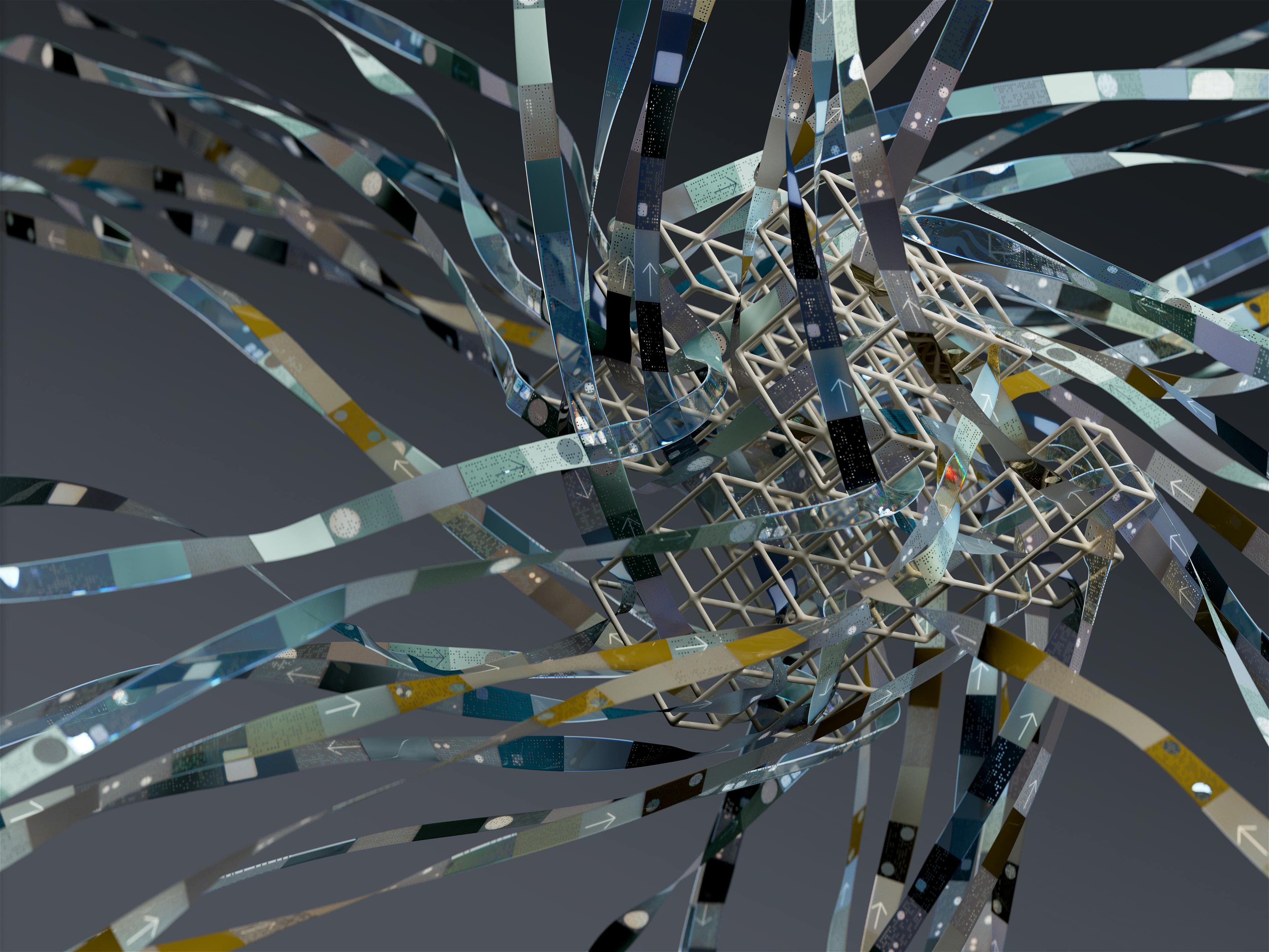 Ilustração abstrata representando inteligência artificial e redes, alusiva à segurança de LLMs