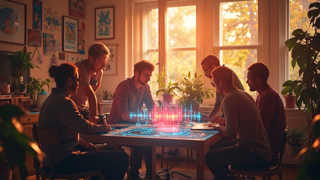 Conceito visual de IA musical representando ProducerAI no Google Labs