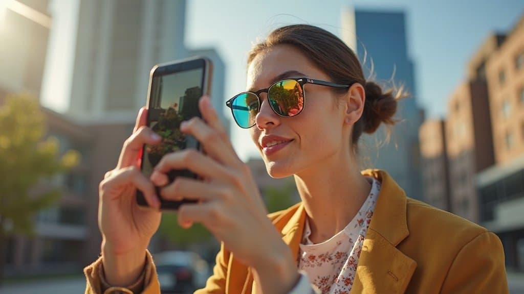 Pessoa usando óculos com visual urbano, referência a smart glasses