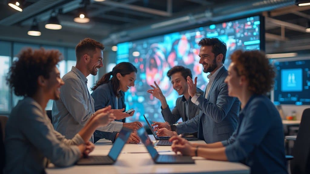 Abstração tecnológica em tons verdes e vidro representando IA eficiente