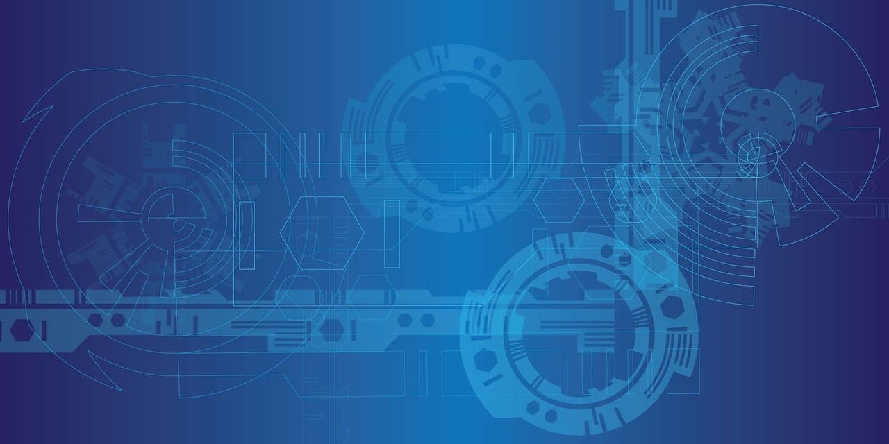 Background tecnológico azul com elementos de circuito, simbolizando serviços de IA corporativa