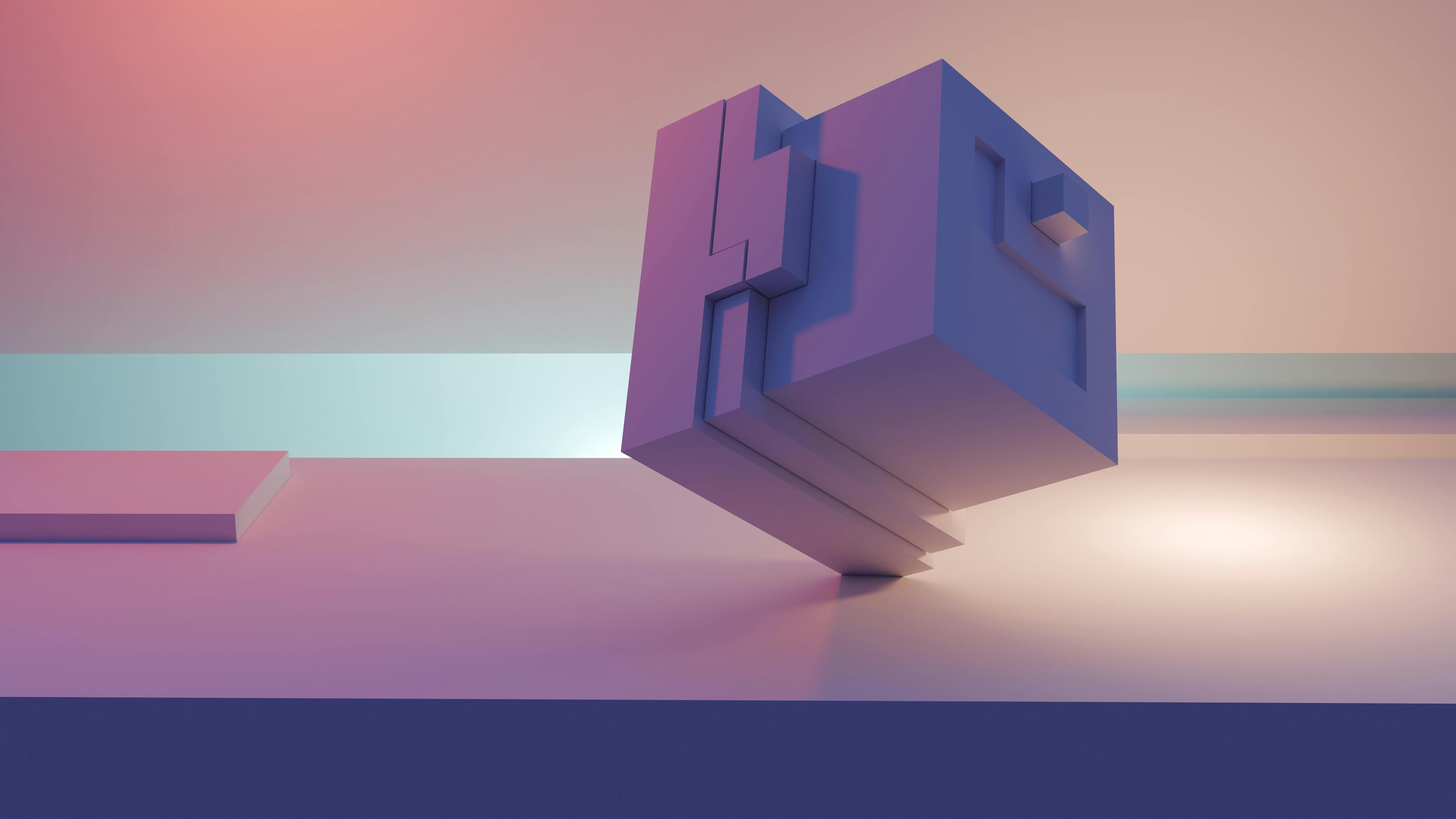Render 3D abstrato em tons suaves com cubo estilizado