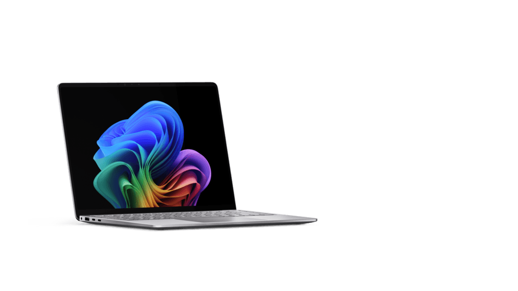 Surface Laptop para Empresas com tela de 13,8 polegadas exibindo papel de parede colorido