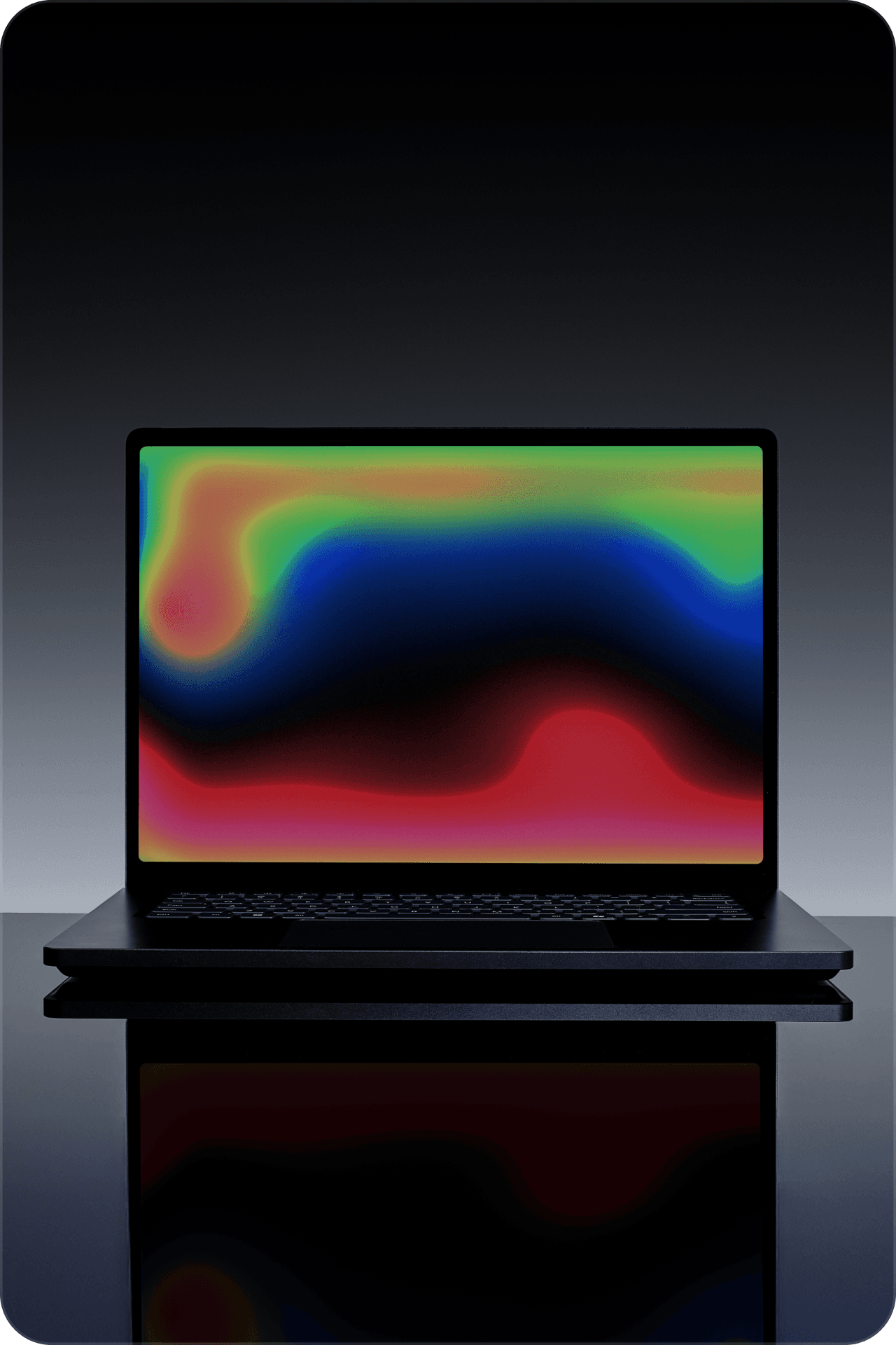 Microsoft Surface Laptop Ultra aberto com tela colorida em estúdio, iluminação dramática