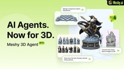 Tela do Meshy 3D Agent Beta com interface de criação 3D