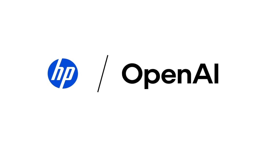 Logotipos da HP e da OpenAI lado a lado, referência à parceria Frontier