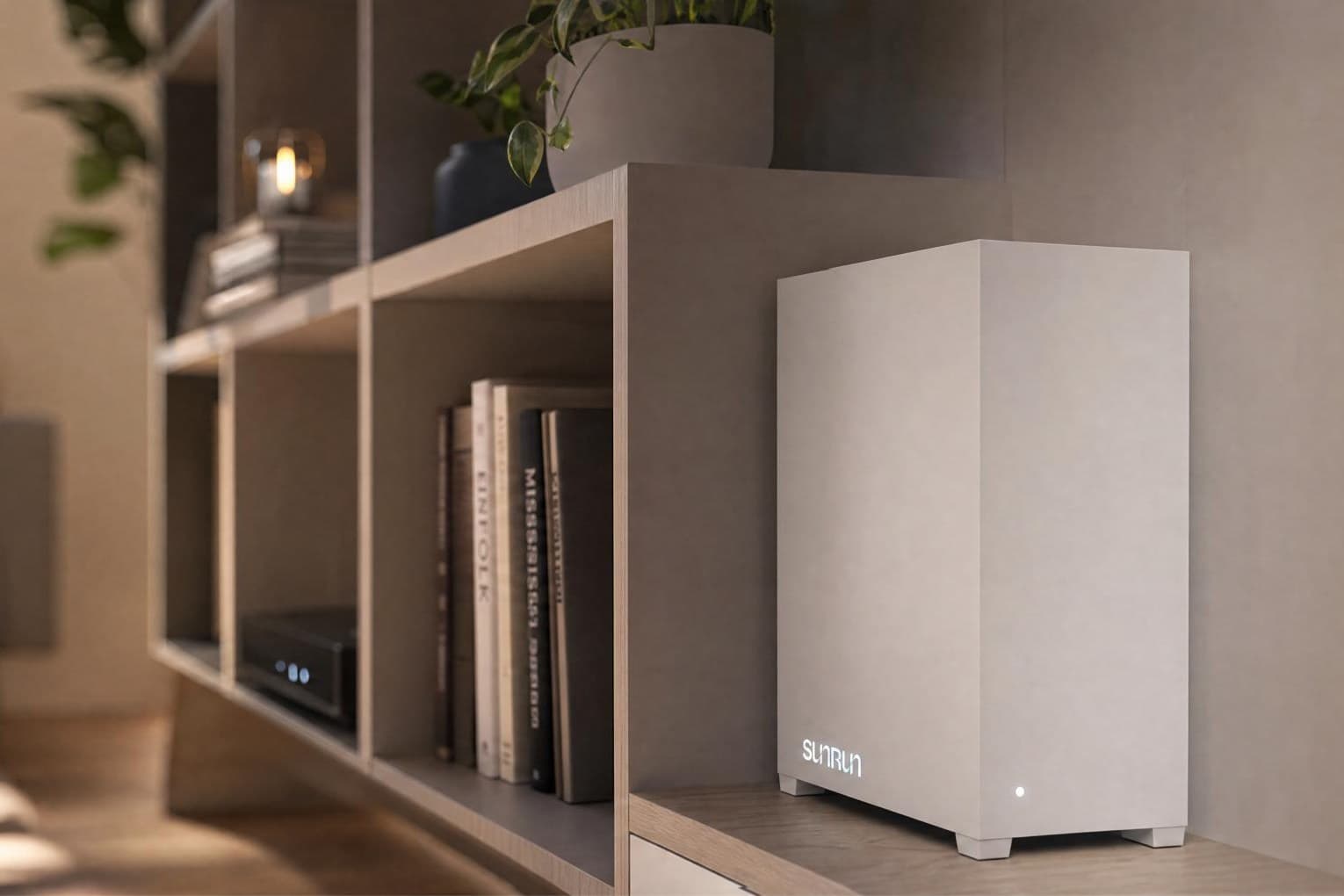 Equipamento de computação Sunrun instalado em prateleira residencial