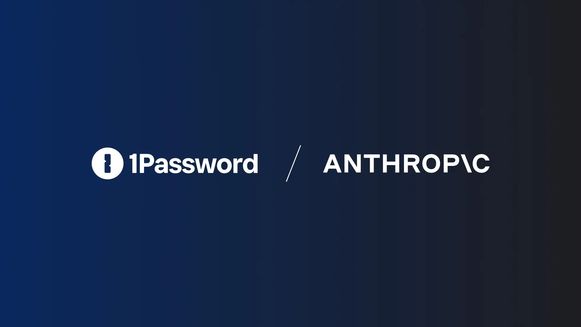 Logotipos de 1Password e Anthropic lado a lado em fundo azul, indicando parceria