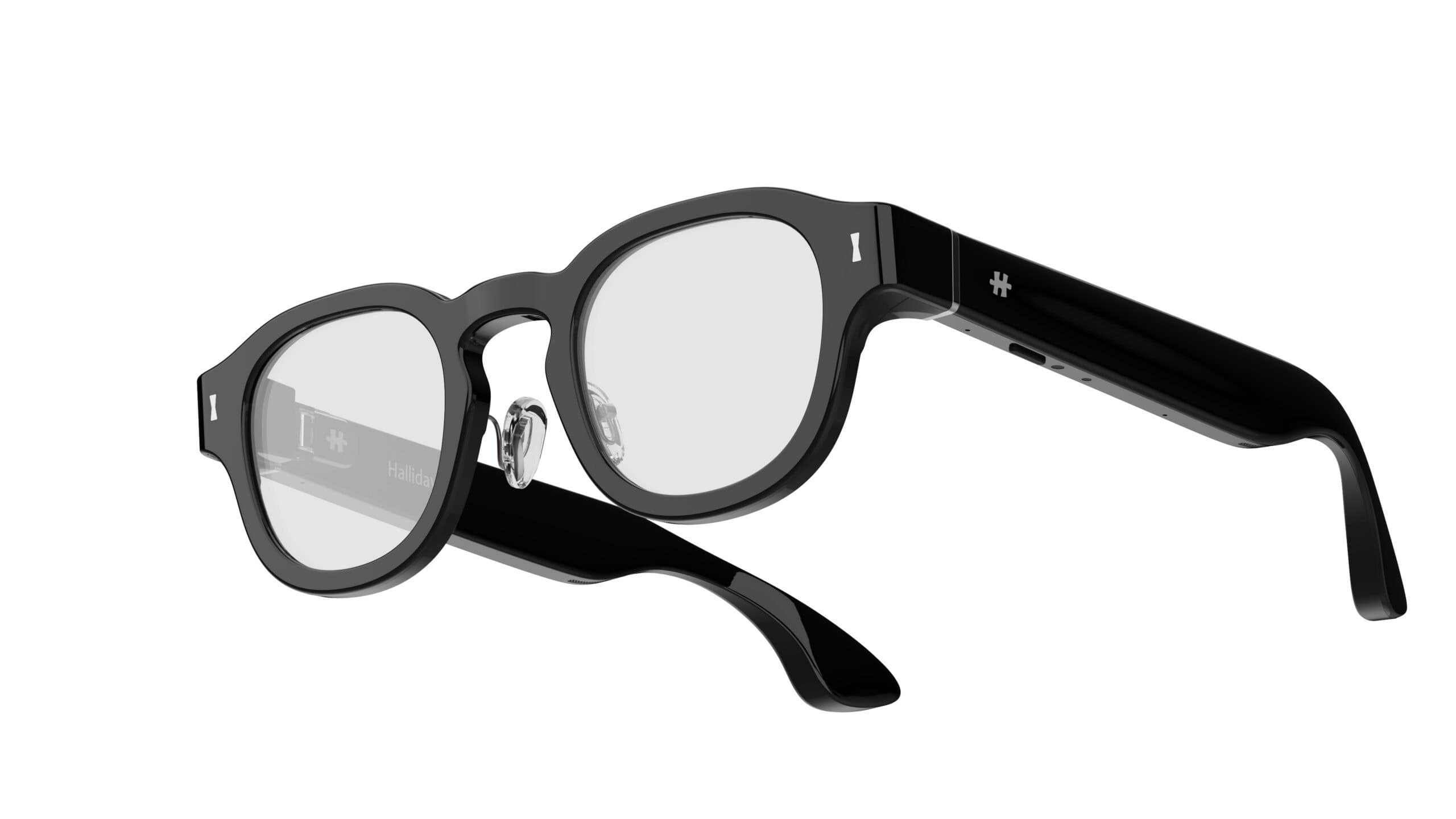Óculos Halliday G2 em destaque, armação preta e lentes transparentes
