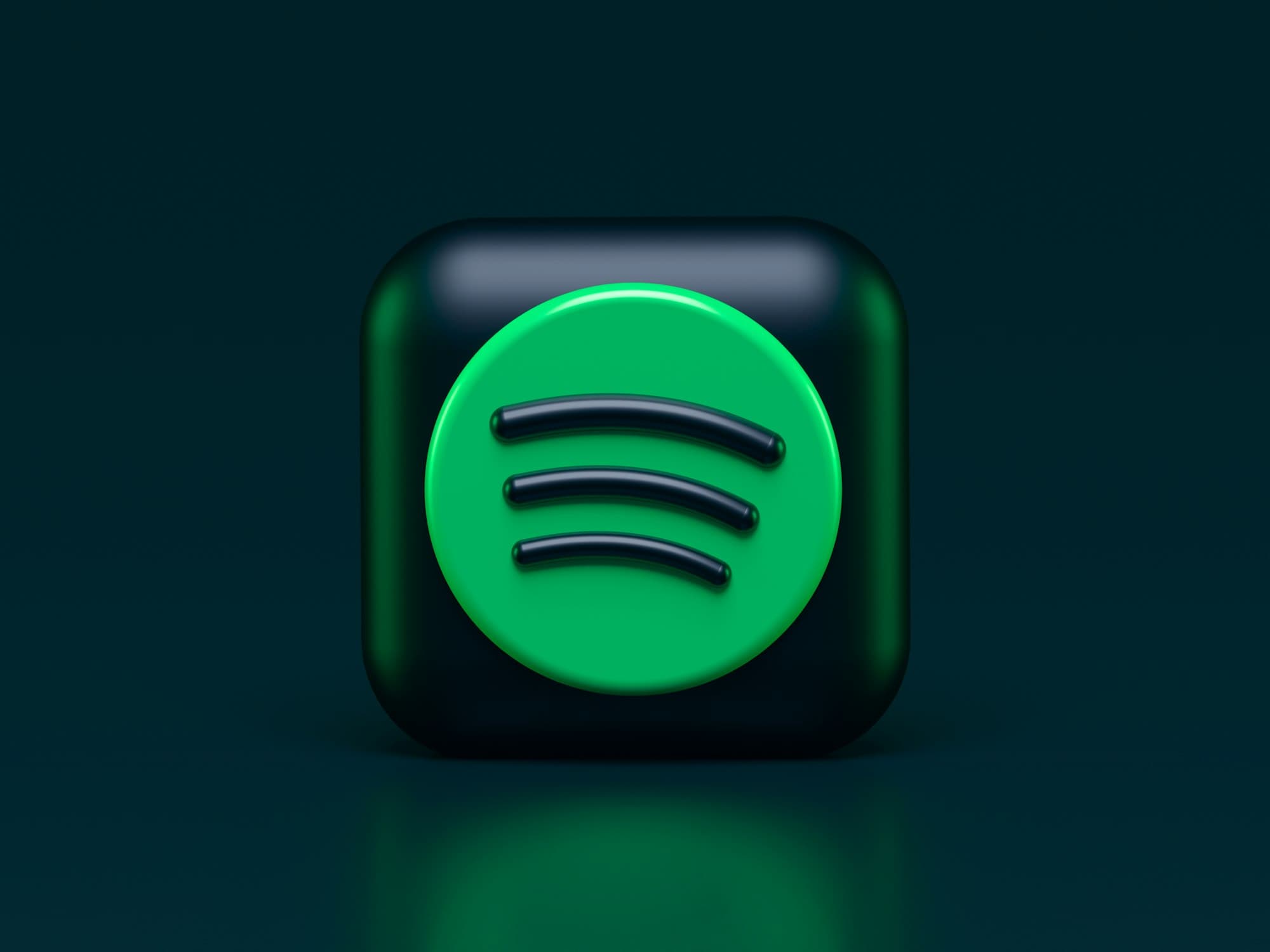 Ícone do Spotify em 3D, verde, sobre fundo escuro
