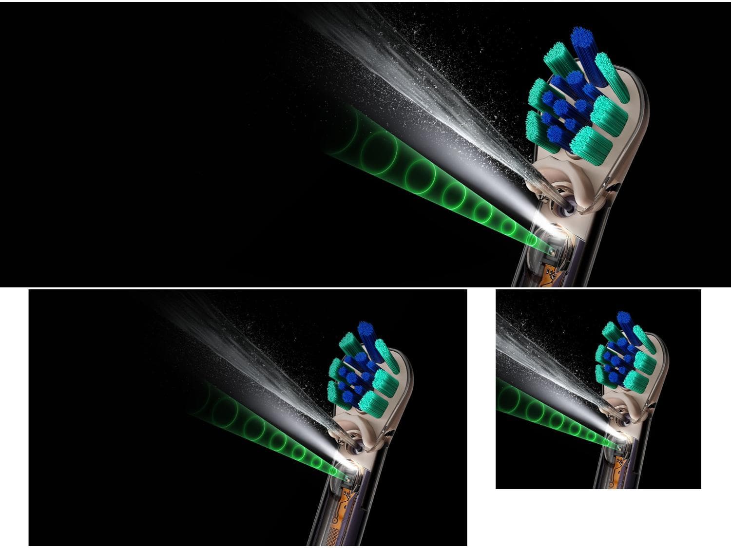 Dyson CameraJet com jato cônico e cerdas em detalhe