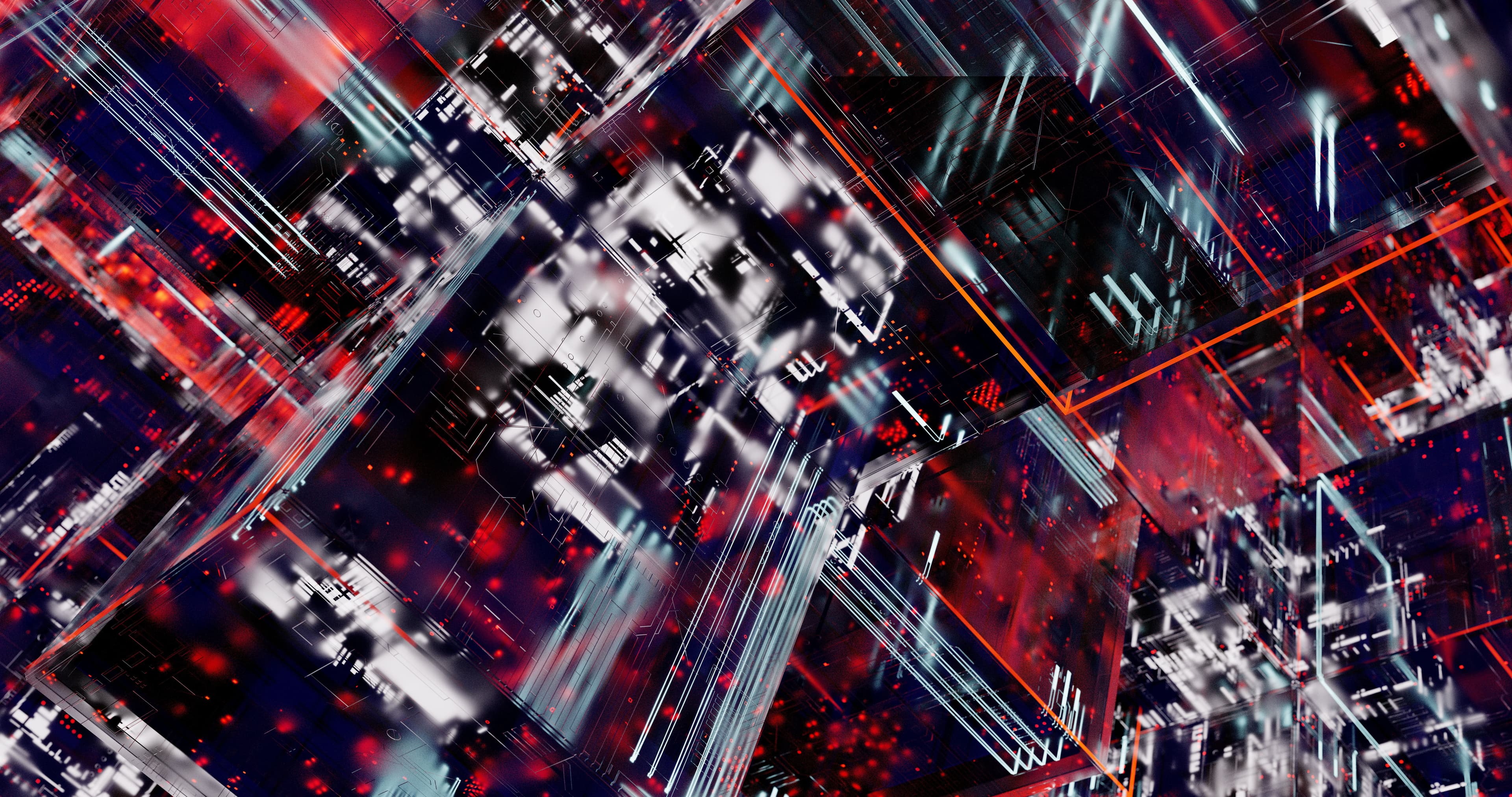 Arte abstrata com traços de circuitos digitais em alto contraste