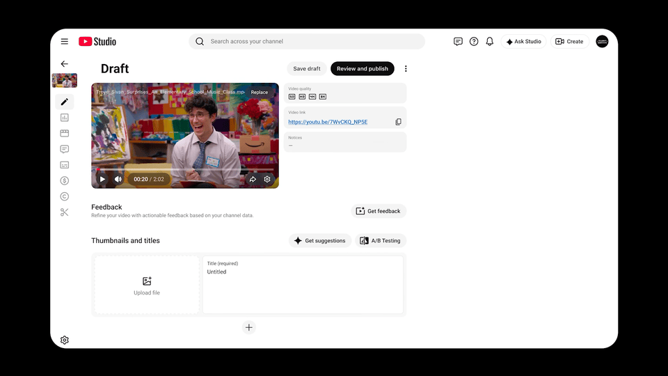 Visuais oficiais do YouTube mostrando as novas ferramentas do Studio