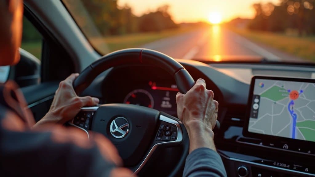 Smartphone com navegação por GPS preso no painel do carro
