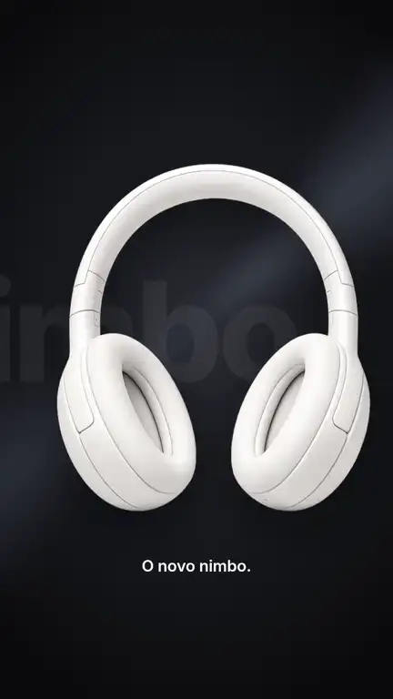 Vídeo de produto de um fone de ouvido branco com textos animados