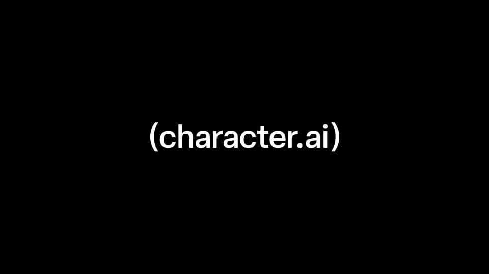 Logotipo Character.ai em fundo preto, anúncio de atualização corporativa