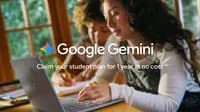 Banner Google Gemini com chamada para reivindicar plano estudantil gratuito por 1 ano