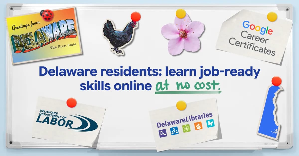 Divulgação do Grow with Google e Delaware para treinamento gratuito em IA e certificados