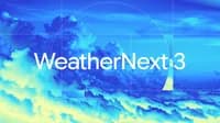 Imagem oficial do WeatherNext 3 com nuvens estilizadas e logotipo