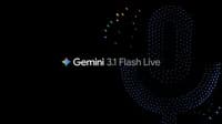 Logotipo Gemini ao lado do texto Gemini 3.1 Flash Live com ícone de microfone