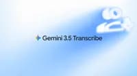 Imagem oficial do Gemini 3.5 Transcribe em fundo azul