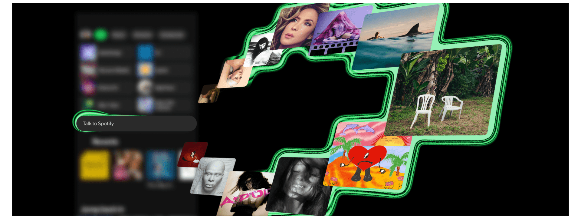 Interface do Talk to Spotify em destaque com elementos visuais do app